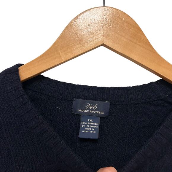 346 Brooks Brothers Navy Blue Lambswool Cashmere Cable Knit Sweater Sz XXL - Picture 2 of 4